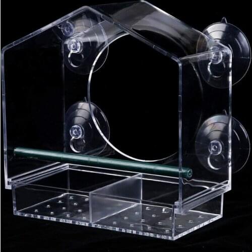 Clear Acrylic Bird Feeder with Strong Window Suction Cups Removable Seed Tray Large Outdoor Bird Feeder for Wild Birds