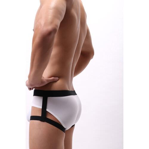 Ice Silk Thigh Strap Style Hollow Out Sexy Underwear Mens Comfortable Underpants Thin Briefs Male Panties Shorts