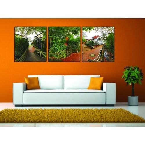 3 Piece Modern Wall Art Home Decoration Green Trees Red Road Large Living Room Oil Painting Pictures on Canvas Prints No Frame