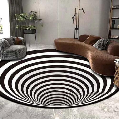Modern 3D Magic Round Carpets Illusion Pattern Kids Protection Baby Care Anti-Skid Rug Black White Stereo Vision Carpet Puzzle