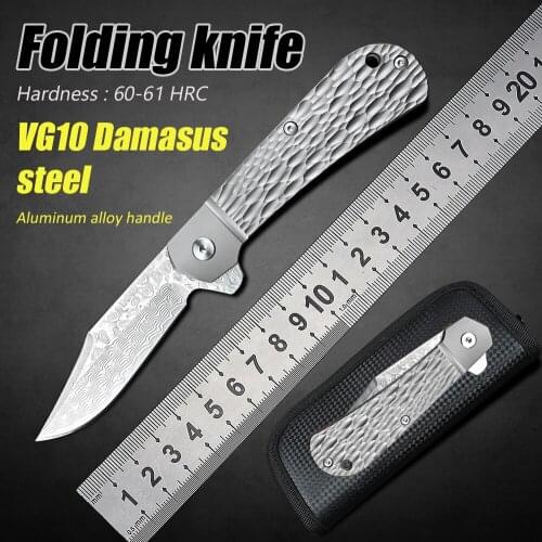 Aluminum Alloy Handle Outdoor Tactical Camping Self Defense Weapons EDC Utility Pocket VG10 Damascus Folding Knife