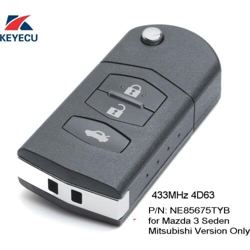 KEYECU Replacement Flip Remote Car Key Fob 433MHz 4D63 for Mazda 3 Seden 2009-2011 Mitsubishi Version P/N: NE85675TYB