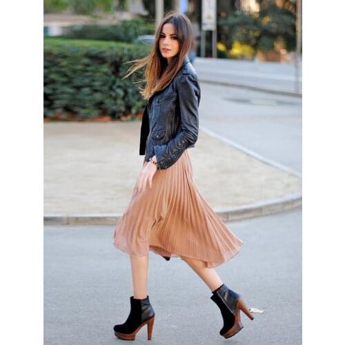 Women Chiffon Skirt Summer Solid Pleated Skirts Womens Elastic Waist Faldas Mujer Moda 2019 Midi Skirt