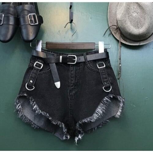 New Black Blue Tassel Washed Short Jeans Women Fashion Sexy High Waist Wide Leg Denim Shorts Ladies Korean Streetwear Hot Pants