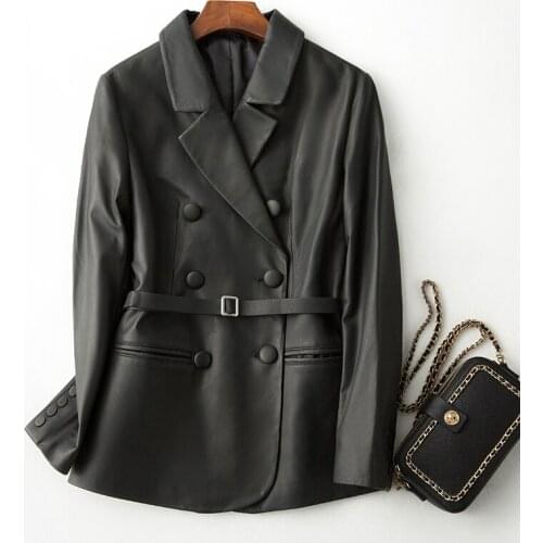 2020 Real Genuine Leather Jacket Women Double-breasted Blazer Sheepskin Coat Spring Autumn Korean Chaqueta Mujer KJ3529