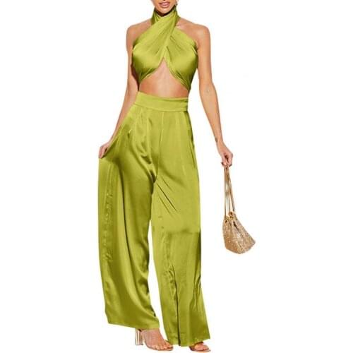Women Sexy Elegant Outfit Solid Color Loose Summer Sleeveless Top High Waist Pants Set for Dating Party Streetwear
