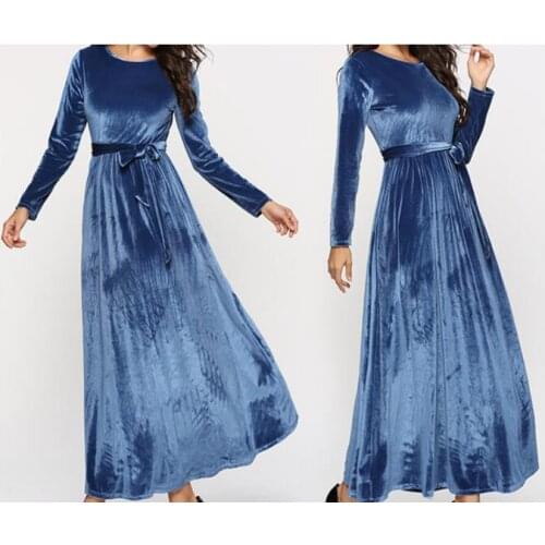 2018 Autumn Women Velvet Dress Long Sleeve Party Dress O- neck Vintage Retro Dresses Fashion Slim Vestidos