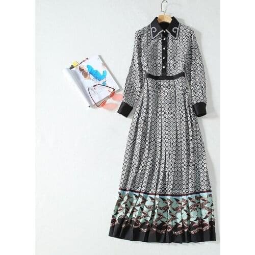 QUALITY 2021 HIGH Newest Runway Spring Dress Womens Elegant Long Sleeve Black Flowers Print Embroidery Flow Maxi Long Dress
