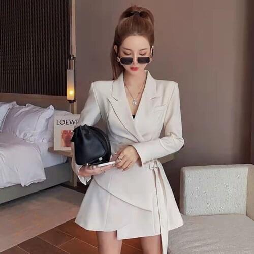 Office Lady Blazer Dress Women Mini Party Elegant Dresses Female One-piece Dress Korean Sashes Long Sleeve Autumn Clothes