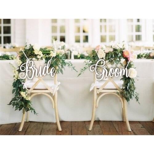 Bride and Groom Signs for Wedding Chairs Decoration Wedding Chair sign White Acrylic White Letters Party Decoration