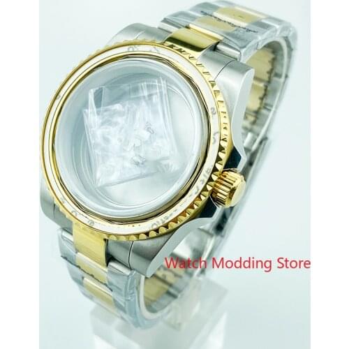 100M Tested WR Solid SS Sapphire Glass Watch Case Part PVD Gold Set For ETA2836 Miyota8215 Mov't Sub Style Diver Mens Watch