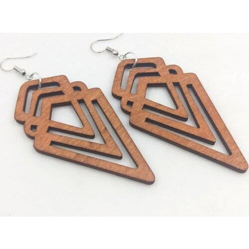 12 Pairs Good Quality Wood Earrings Organic brown Hollow African Woman Wooden Brincos Pendant 3.8*7cm/1.5*2.7