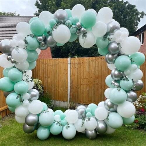 122pcs/Lot Light Macaron Green White Latex Balloon Metal Slilver Balls For Birthday Babyshower Wedding Party Decoration Supplies