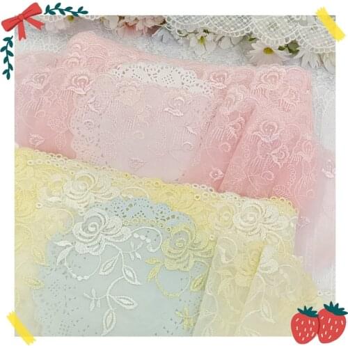 15Yds Embroidered Sewing Supplies Ribbon Lace Trim Yellow Pink Edge Flowers Doll Dress DIY Garment Curtains Accessories