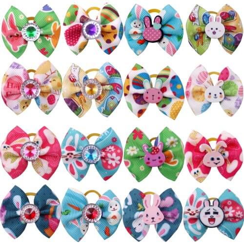 20pc Dog Bows Easter Dog Hair Accessories Rabbit Pet Dog Hair Bows Small Dog Bows Diamond Small Dog Grooming Accessories