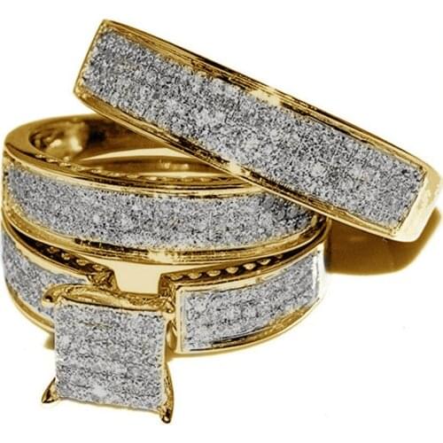 3 Pcs/set Trendy 3 Colors Mirco-inlaid White Cubic Crystal Zircon Rhinestone Female Ring Set for Women Party Wedding Jewelry