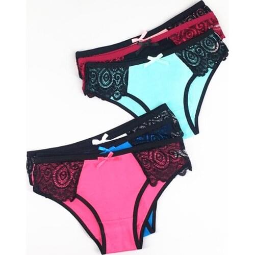 6 Pcs / Lot Underwear Cotton Women Sexy Lace Briefs Panties M L XL 9412