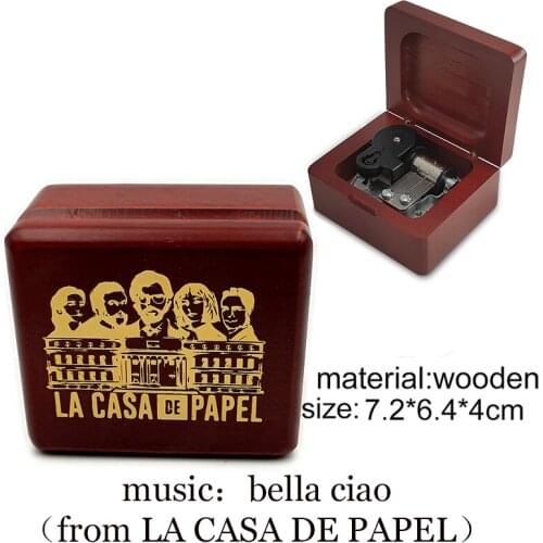 Antique WINE RED Wooden wind up LA CASA DE PAPEL Bella Ciao Music Box cosplay fans new year Christmas kids toy Gifts