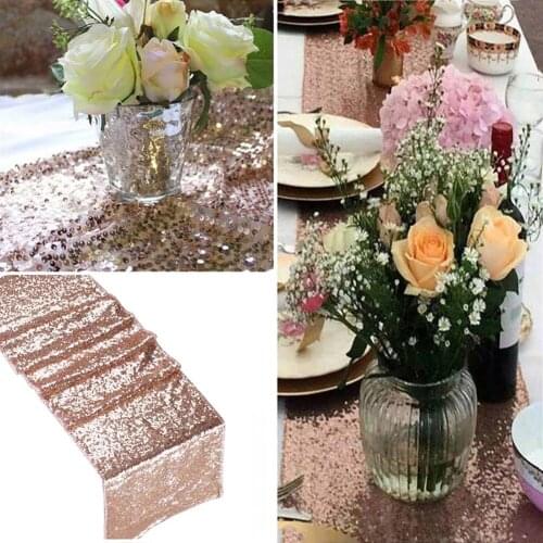 Sequins Hotel Table Runner Wedding Party Table Decoration Venue Desk Decor Solid Color Satin Table Luxury Style Embroider Table