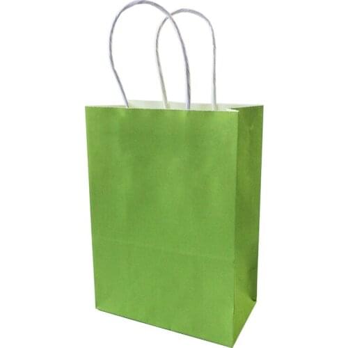 40PCS Green color paper bag with handles 21x15x8cm Festival gift bag Quality shopping kraft paper bags WHOLESALE