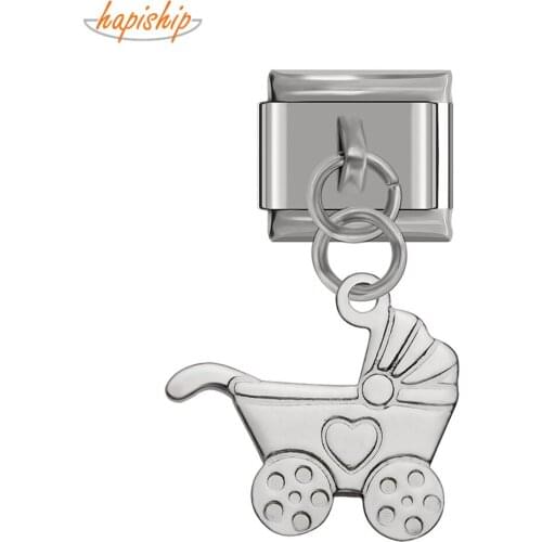 Hapiship Original Daisy Titanium Steel Baby Stroller Pram Italian Charm Fit 9mm Bracelet Stainless Steel Jewelry Making DJ170