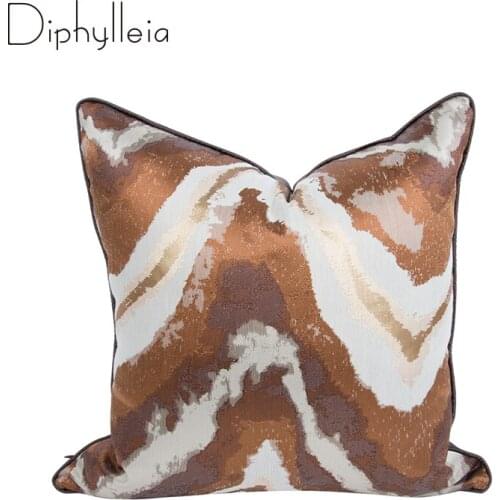Diphylleia Brown Gold Cushion Cover Modern European Style Abstract Luxury Pillowcase For Villa Model Room Hotel Living Room Sofa