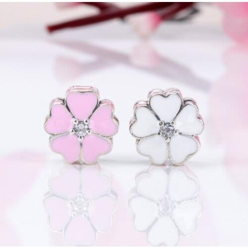 925 Sterling Silver Beads Flower Buttons Diy Jewelry Accessories Dripping White Cherry Blossom Bracelet Positioning Buckle