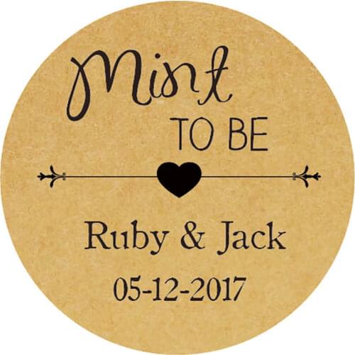 DouxArt 100pcs Personalized Wedding Stickers Mint to be, 40mm Heart Wedding Favors Party Communion Handmade Labels Seals P006