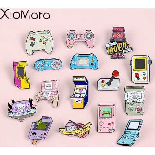 Retro Arcade Game Enamel Pins Collections Cartoon 90s Gamepad Jewelry Brooches Denim Shirt Collar Badge Lapel Pins Friends Gifts