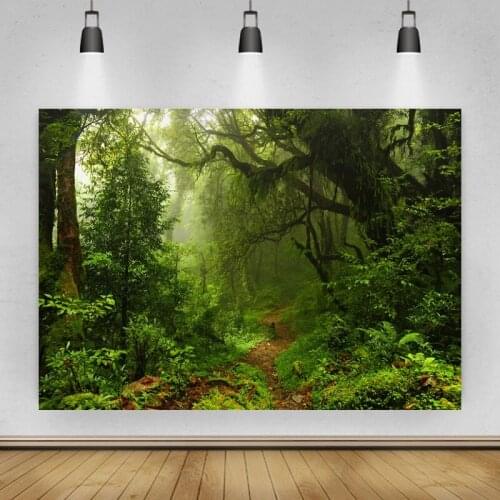Green Foggy Dense Forest Path Portrait Photo Background Photographic Vinyl Backdrop Photocall Photo Studio Booth Props