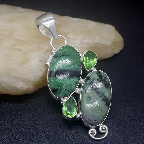 Gemstonefactory Jewelry Big Promotion 925 Silver Natural Green Obsidian Topaz Fashion Women Ladies Gifts Necklace Pendant 0513