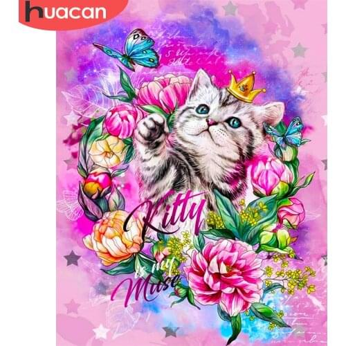 HUACAN Coloring By Numbers Flower Cat Kits For Adults Handpainted DIY Pictures Oil Painting By Number Animal Home Decoration