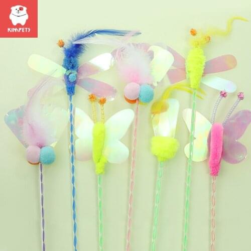 KIMPETS Simulation Butterfly Cat Fairy Stick Cat Toy Funny Cat Stick Kitten Supplies Feather Kitten Pet Fighting Cat Stick