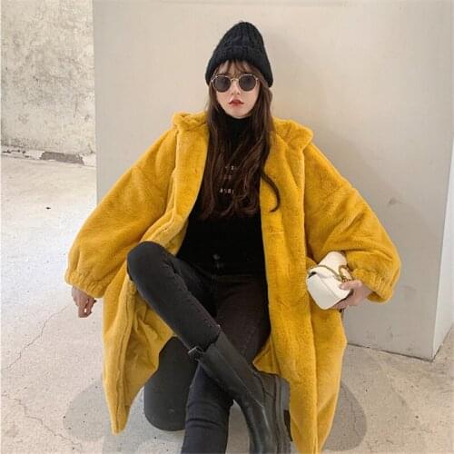 Korean Winter Thick Warm Long Zipper Hooded Rabbit Fur Coat Women Outwear High Quality Oversized Loose 6 Color Fur Jacket Female