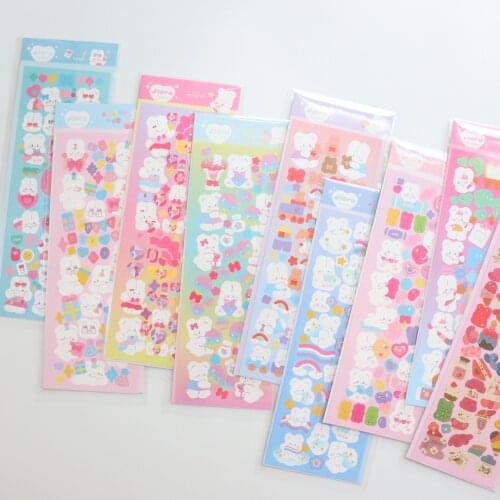 Korean Ins Rabbit Bear Laser Sticker Scrapbooking Idol Card Kawaii Christmas Children Gift Stationery Decorative Stickers