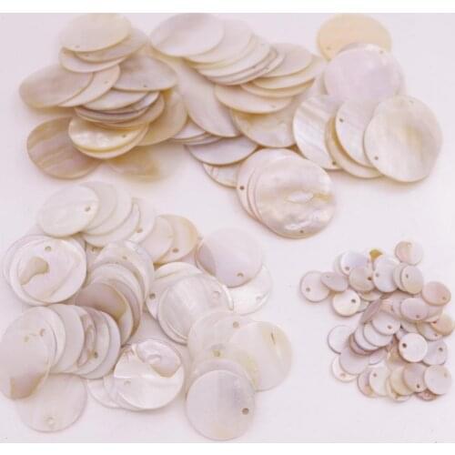 50 PCS Round Coin Natural White Shell loose beads Top Drilled 10mm 20mm 30mm Choose