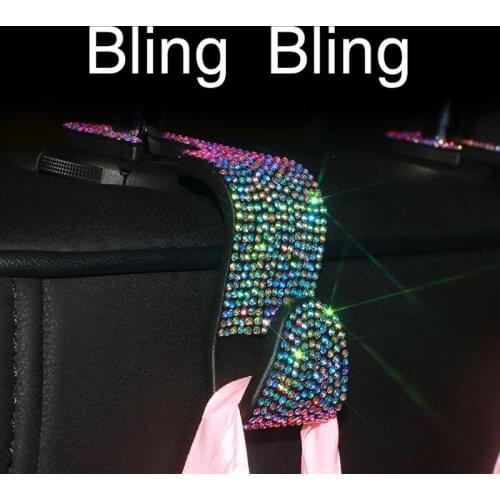 Fashion Diamond Car Headrest Hooks Crystal multi-color Rhinestone Holder For Bag Purse Hangers Vehicle Universal Organizer
