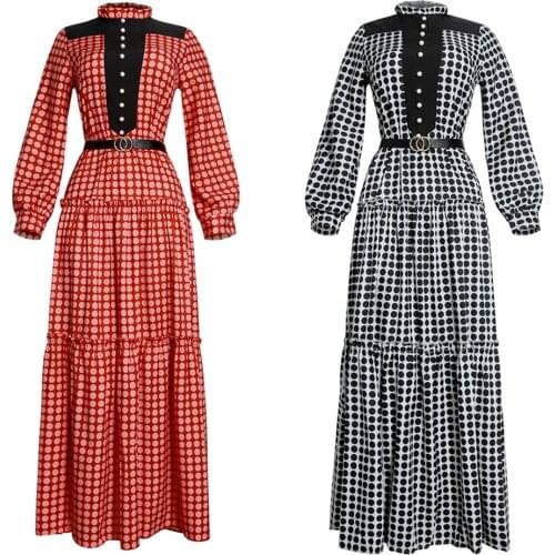 Muslim Dress Women 2021 New Polka Dot Long Sleeve Maxi Dress Moroccan Kaftan Robe Longue Femme Musulmane Turkey Islamic Clothing
