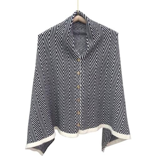 Knitted Button Winter Women Ponchos Y Capes Mujer Warm Rectangle Striped Pashmina Scarf Shawl Wraps Sjaal Dames Szalik Zimowy