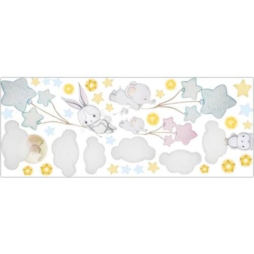 Elephant Wall Decals Rabbit Cloud Moon Star Balloon Stickers Wall Art Decorative Kids Home Living Room Bedroom Sticker