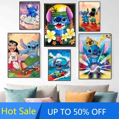 Disney Cartoon Lilo & Stitch Wall Art Canvas Painting Nordic Posters and Prints Pictures for Living Kids Home Decoration