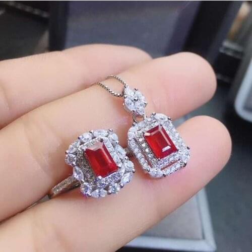 Real Natural Ruby jewelry set Natural Real Ruby925 sterling silver 1pc pendant,1pc ring