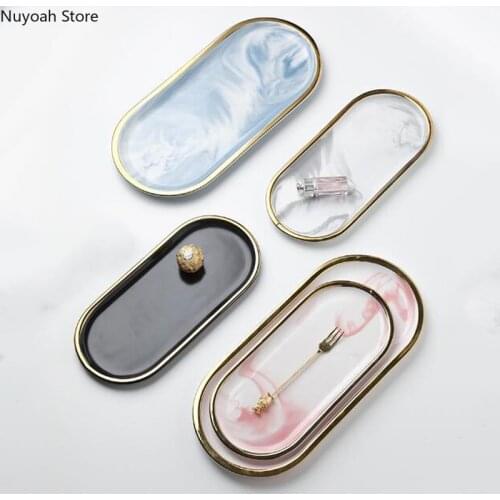 Nordic Ceramic Marble Plate Light Luxury Golden Stroke Marble Pattern Western Dinner Plate Dessert Plate Household Storage Plate