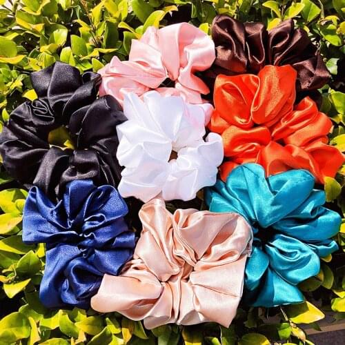 2021 New Women Elegant Large Solid Silk Soft Broadside Scrunchie Sweet Hair Bands Headband Rubber Band Fashion Hair Accessories