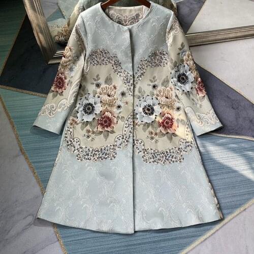 2021 Autumn Womens Temperament Slim Heavy Industry Nails Beads Embroidered Coat Straight Tube Long Coat Women Autumn Clothes