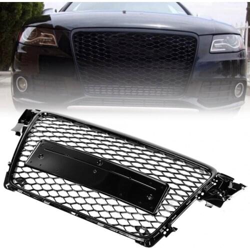 Front Sport Hex Mesh Honeycomb Hood Grill Gloss Black for Audi A4/S4 B8 2009 2010 2011 2012 For RS4 Style
