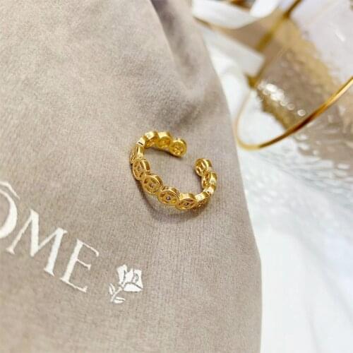 Sand gold for a long time does not fade hollow copper coin ring female inlaid zircon fortune-making open versatile index finger