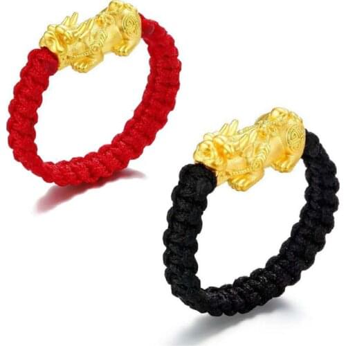 Pi Xiu Mantra Bead Kabbalah Red String Braided Rings Band Unisex Fashion Jewelry
