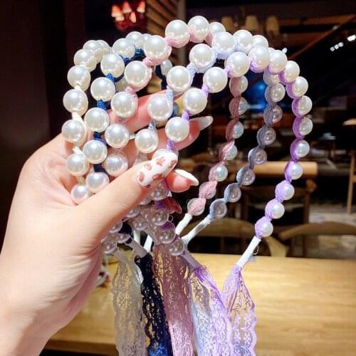 2021 New Pearl Lace Hairband Scrunchie Kids Girls Hair Head Hoop Bands Accessories Ornaments Children Headdress Headbands