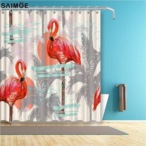 Hand Drawn Flamingo Bathroom Curtain Cartoon Animal Shower Curtain Polyester Fabric For Kids Decor Bath Curtain Shower Sets